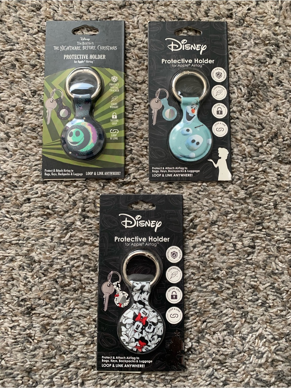Lot of 3 Disney Apple  AirTag Holders –Disney, Jack Frost Nightmare Before  Ch